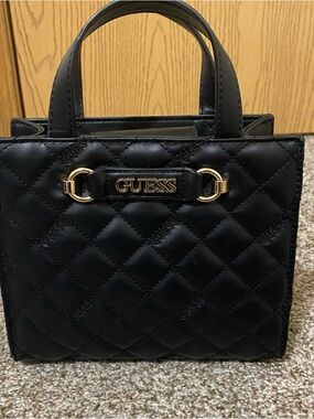 GUESS Black Quilted Top-Handle Hand Bag